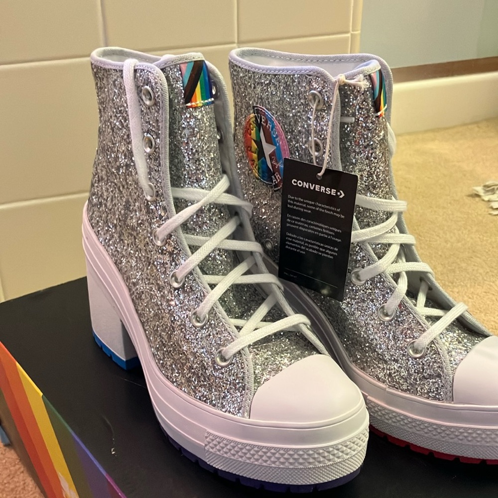 Converse Chuck 70 Deluxe heeled Pride silver glitter high tops